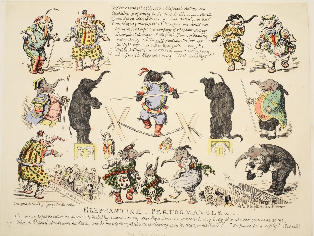 Actuaciones elefantinas, pub. c.1854 de George Cruikshank