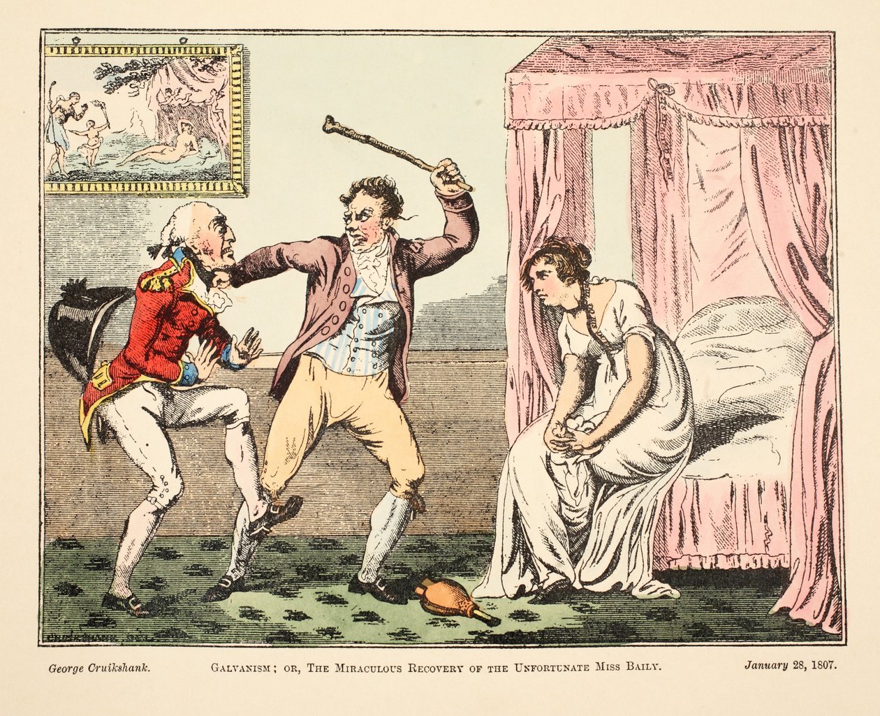Galvanismo; o la recuperación milagrosa de la desafortunada señorita Baily, 1807 de George Cruikshank