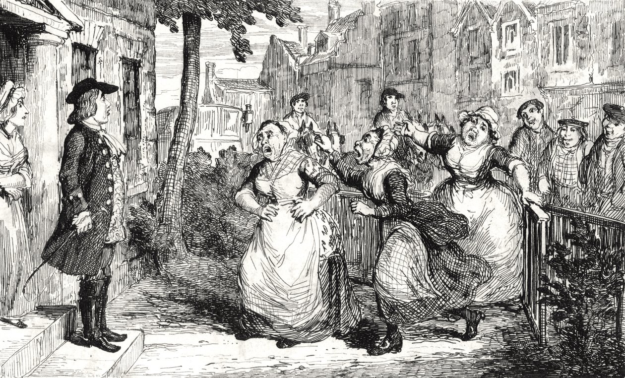 Gideon Gray dirigiéndose a las esposas de Middlemas, ilustración de 