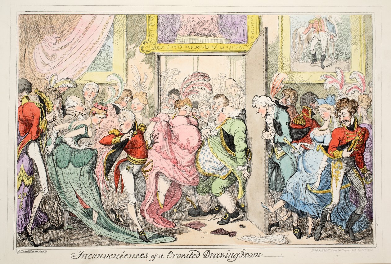 Inconvenientes de un salón abarrotado, pub. 1835 de George Cruikshank
