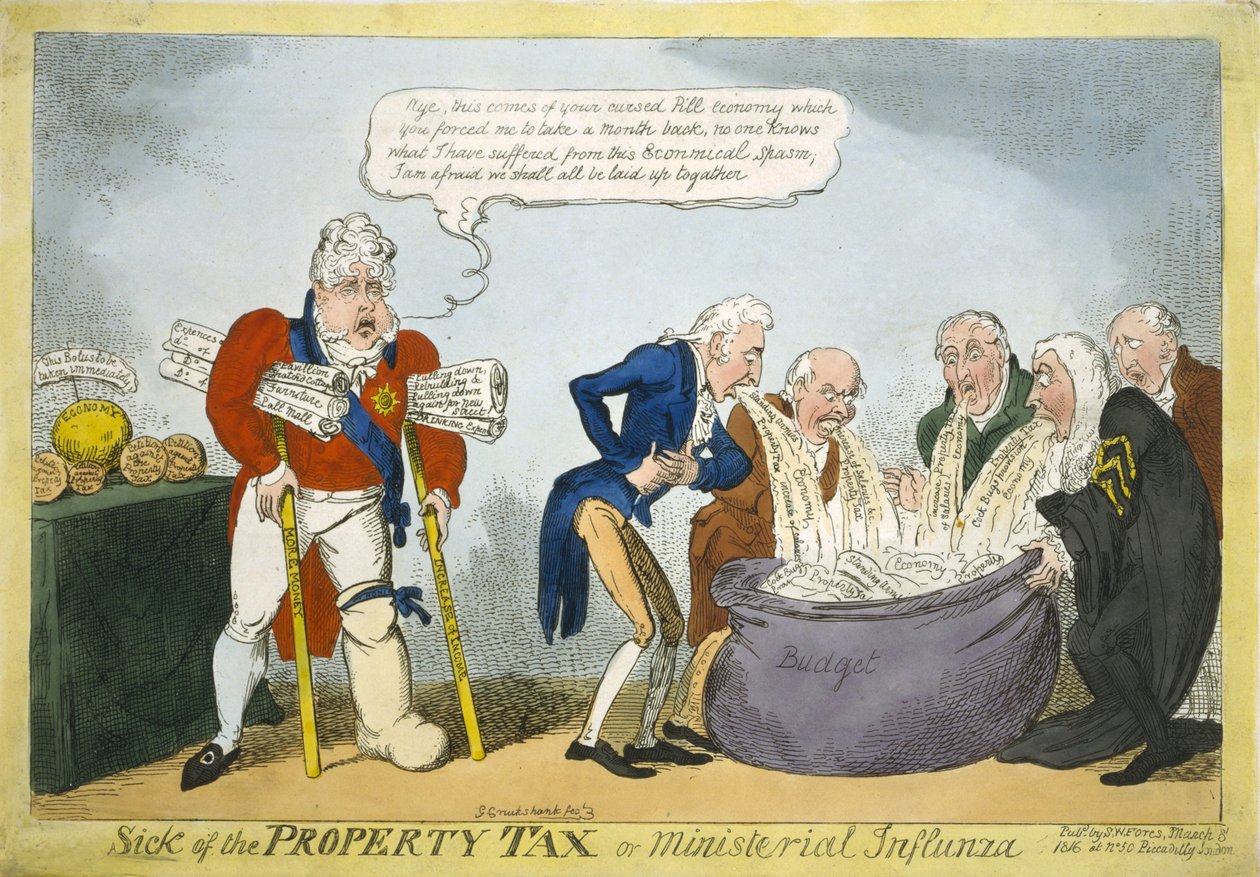 Harto del Impuesto sobre la Propiedad o Influenza Ministerial, 1816 de George Cruikshank