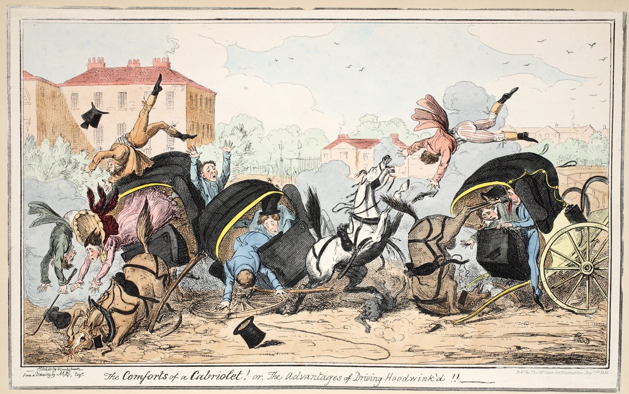 Las Comodidades de un Cabriolet - o - Las Ventajas de Conducir con los Ojos Vendados, pub. 1835 de George Cruikshank