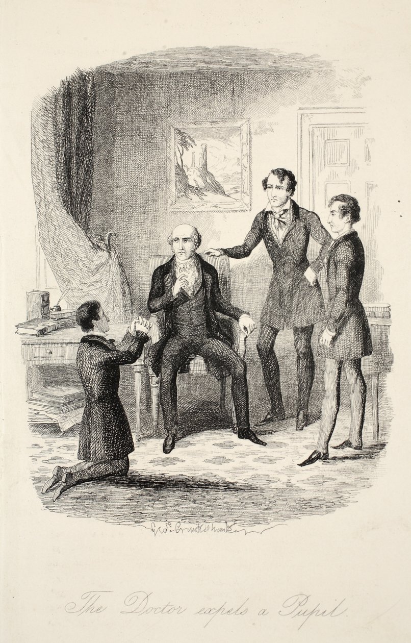 El doctor expulsa a un alumno, de Frank Fairleigh o Escenas de la vida de un alumno privado, pub. c.1870 de George Cruikshank