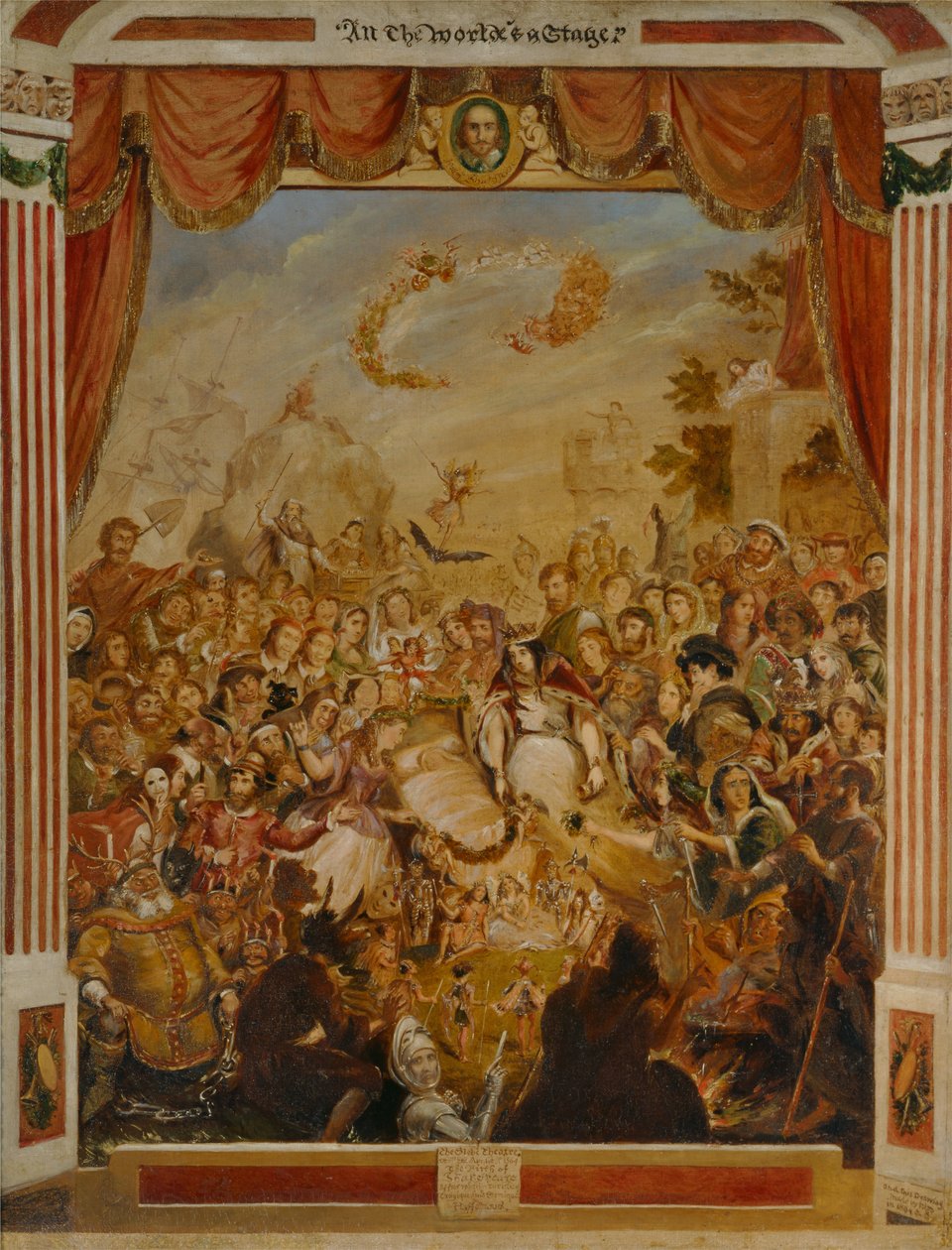 La primera aparición de William Shakespeare en el escenario del Globe Theatre de George Cruikshank