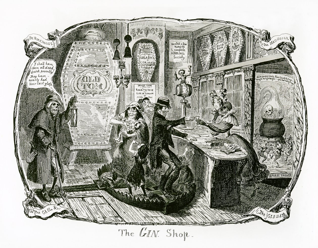 La tienda de ginebra, 1829 de George Cruikshank