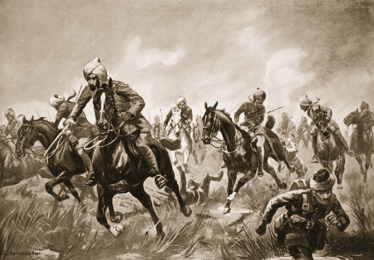 Jemadar Ram-Karan liderando su tropa bajo intenso fuego de rifle contra el enemigo que se retiraba de George Derville Rowlandson