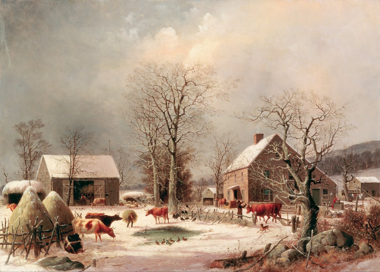 Patio de granja en invierno de George Henry Durrie