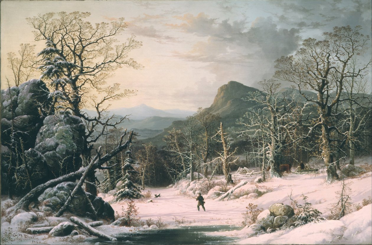 Cazador en el bosque de invierno de George Henry Durrie