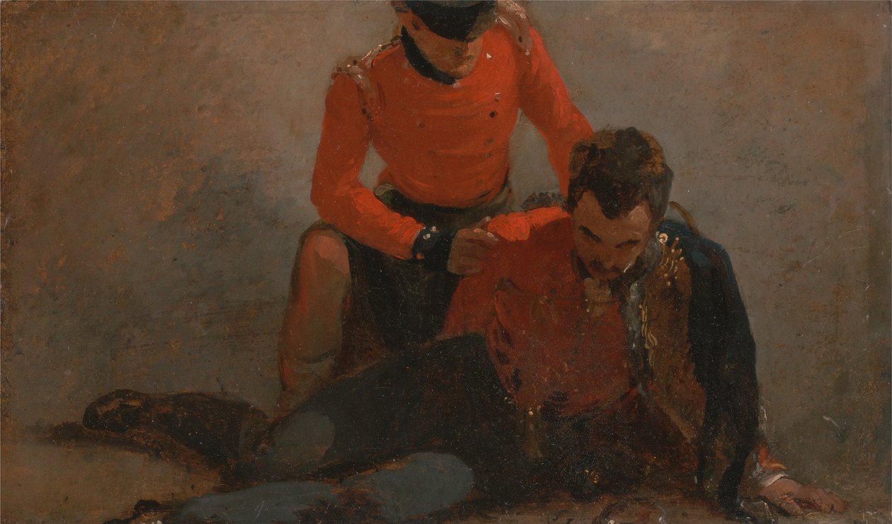 Un montañés, Black Watch atendiendo a un general de húsares, posiblemente Lord Uxbridge (detalle) de George Jones