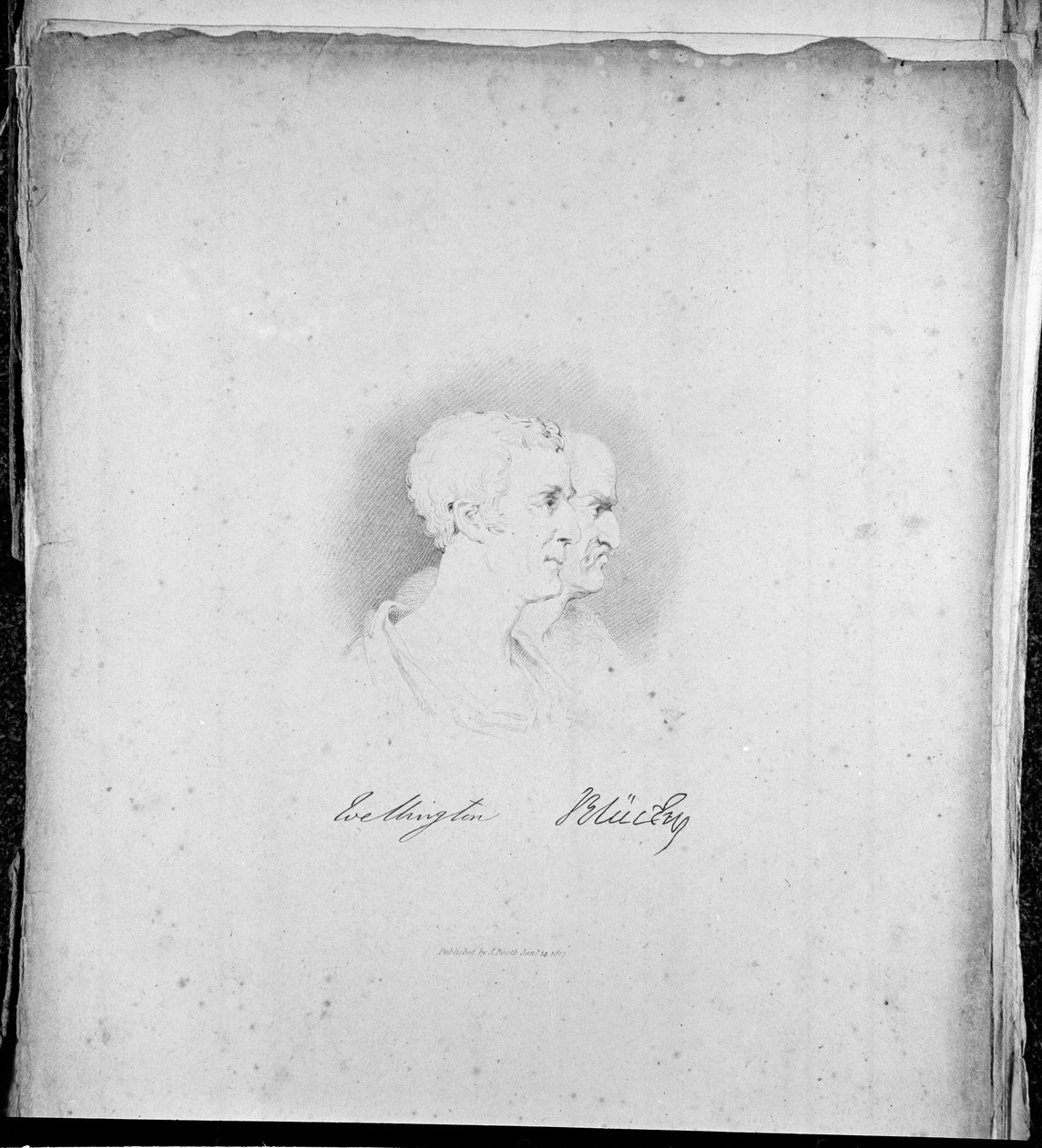 Retratos de Perfil de Wellington y Blücher, grabado por Samuel Mitan, 1817 de George Jones