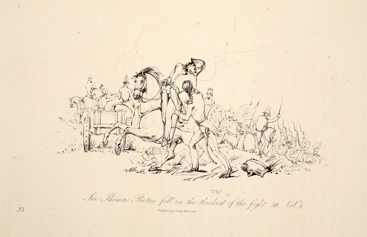 Sir Thomas Picton cayó en la espesura de la lucha, pub. J. Booth de George Jones