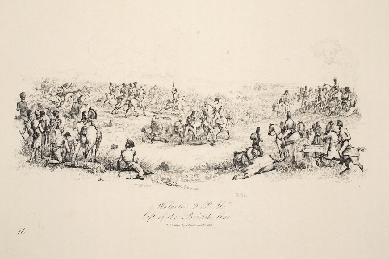 Waterloo, 2pm, a la izquierda de la línea británica, pub. J. Booth, 1816 de George Jones