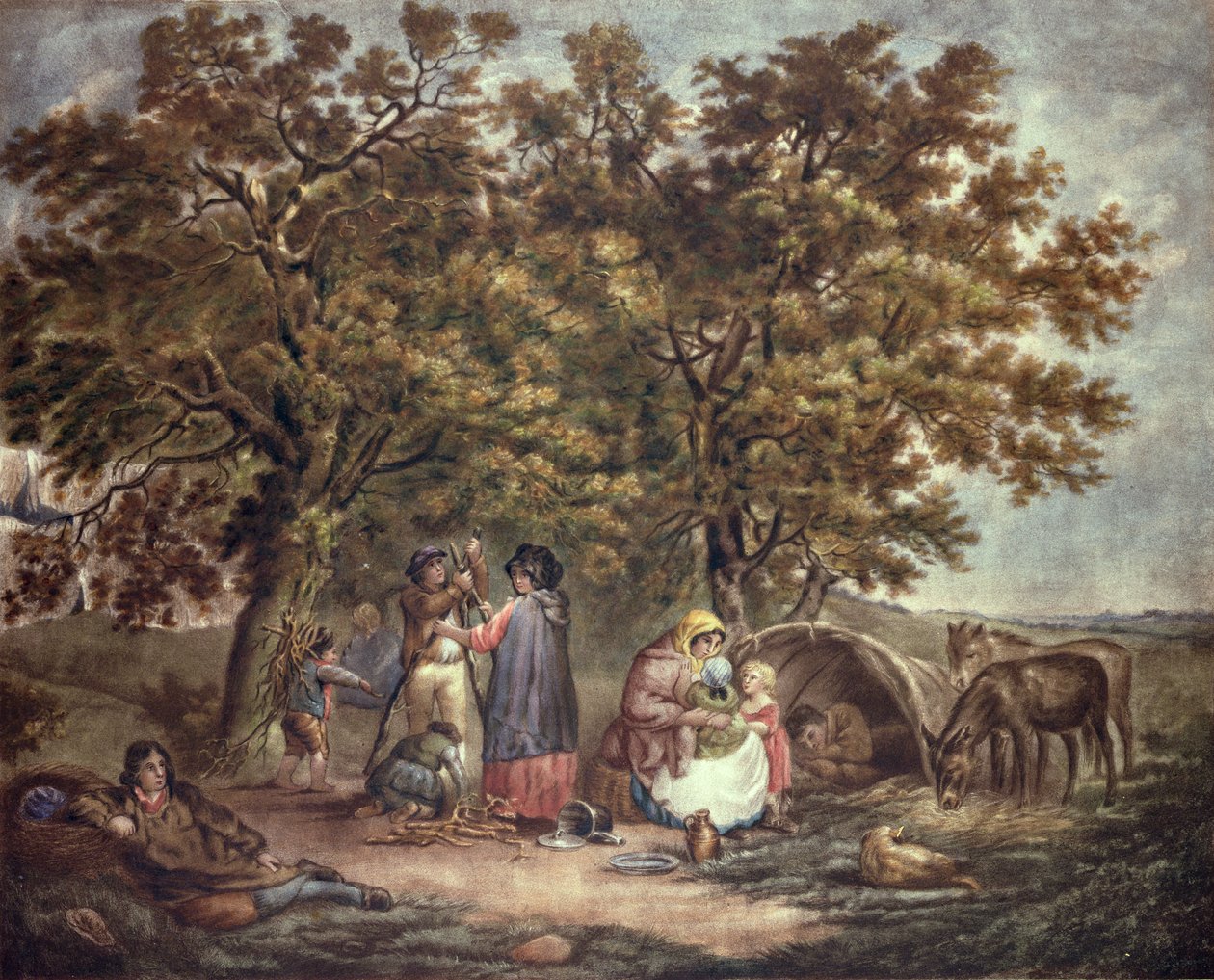 La tienda de los gitanos, grabado por Joseph Grozar de George Morland
