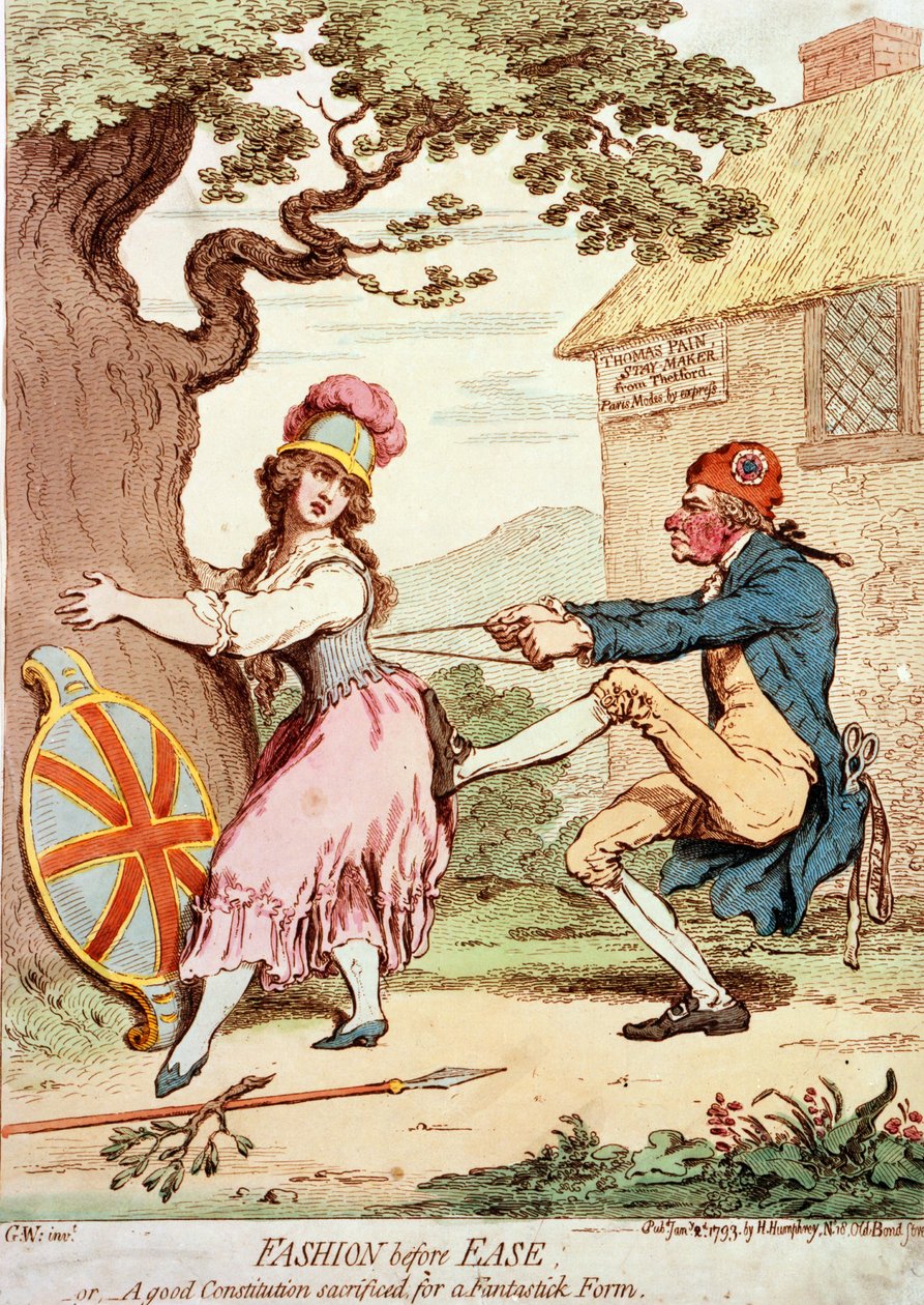 Moda antes que comodidad, o Una buena constitución sacrificada por una forma fantástica, pub. 1793 de George Moutard Woodward