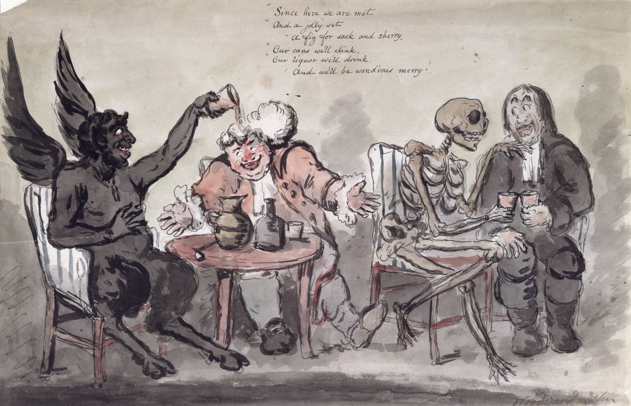 El doctor y sus amigos, grabado por Issac Cruikshank c.1798 de George Moutard Woodward