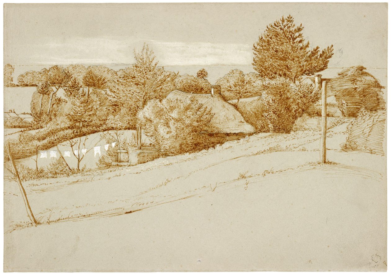 Paisaje boscoso con una cabaña de George Richmond