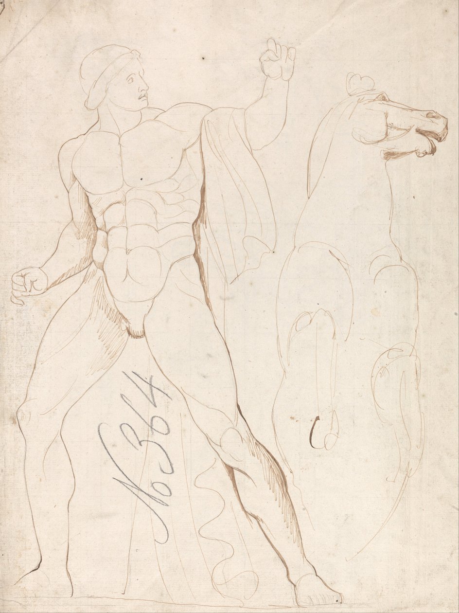 Desnudo Masculino Clásico con un Caballo Encabritado de George Romney