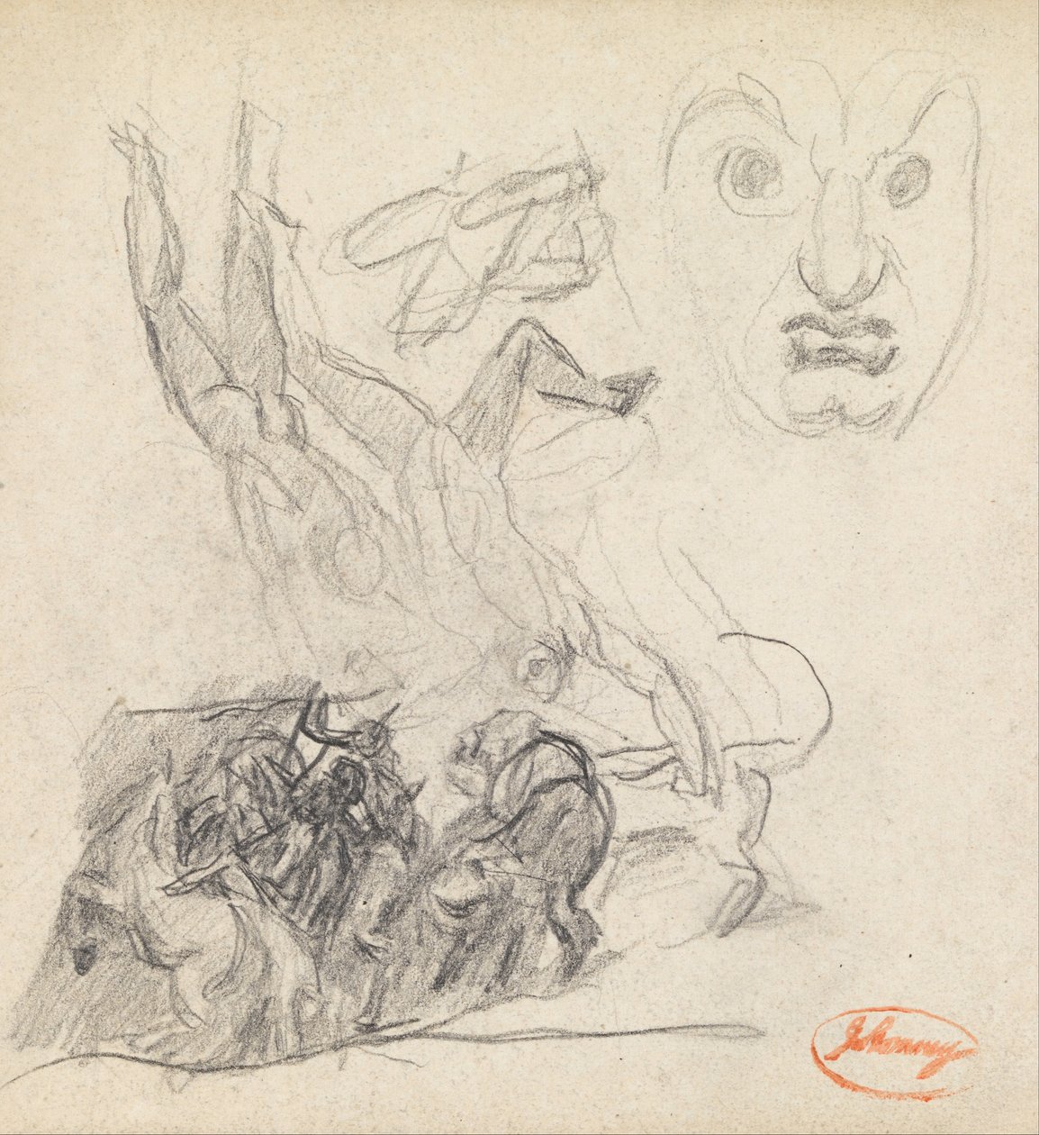 Estudio de Composición de Figuras 21 con un Rostro de George Romney