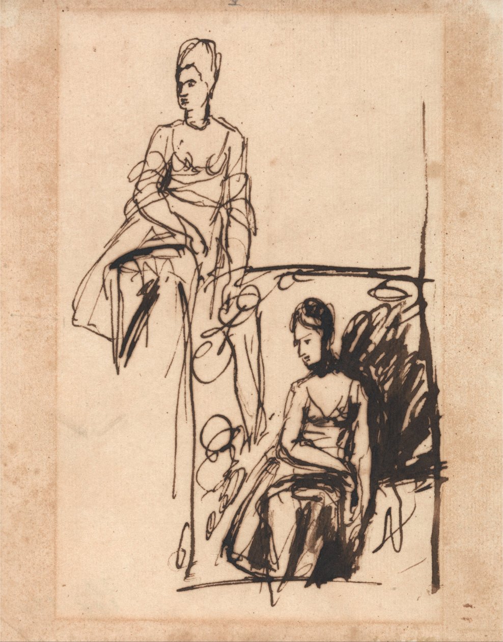 Mujer sentada, dos estudios de George Romney