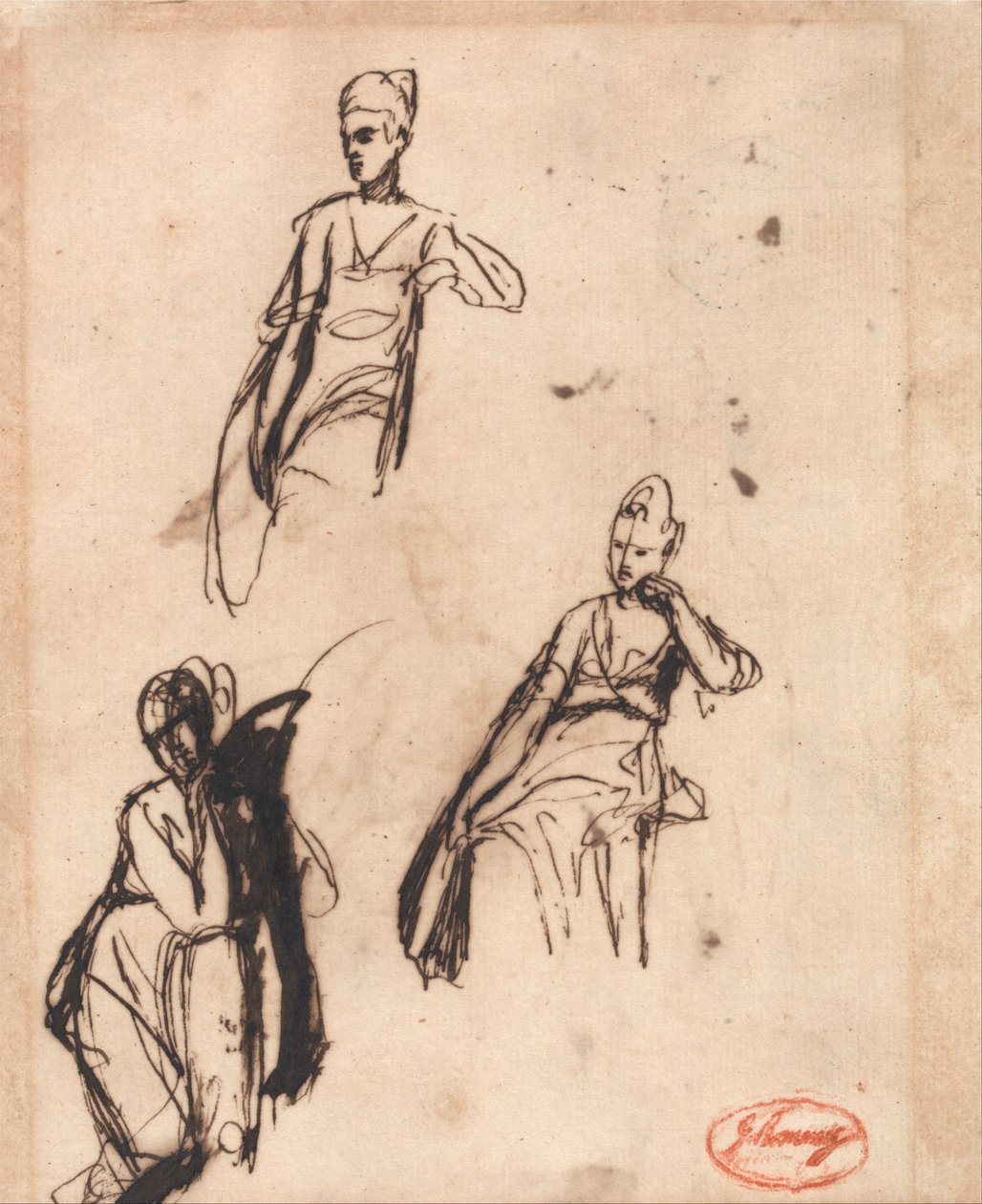 Mujer sentada: tres poses de George Romney