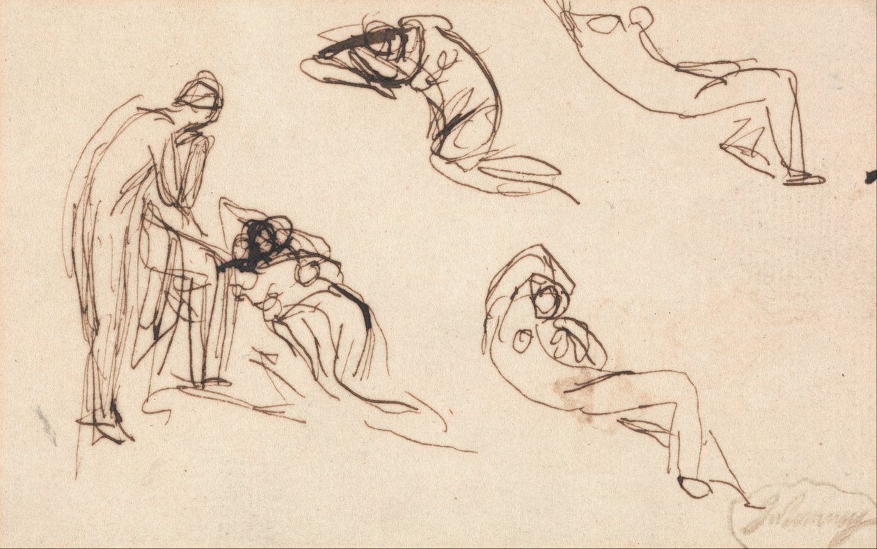 Figura de Pie y Cuatro Figuras Reclining de George Romney