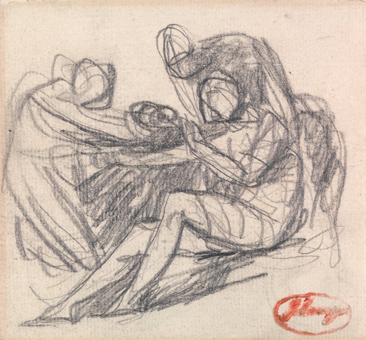 Dos figuras ayudando a una figura sentada de George Romney