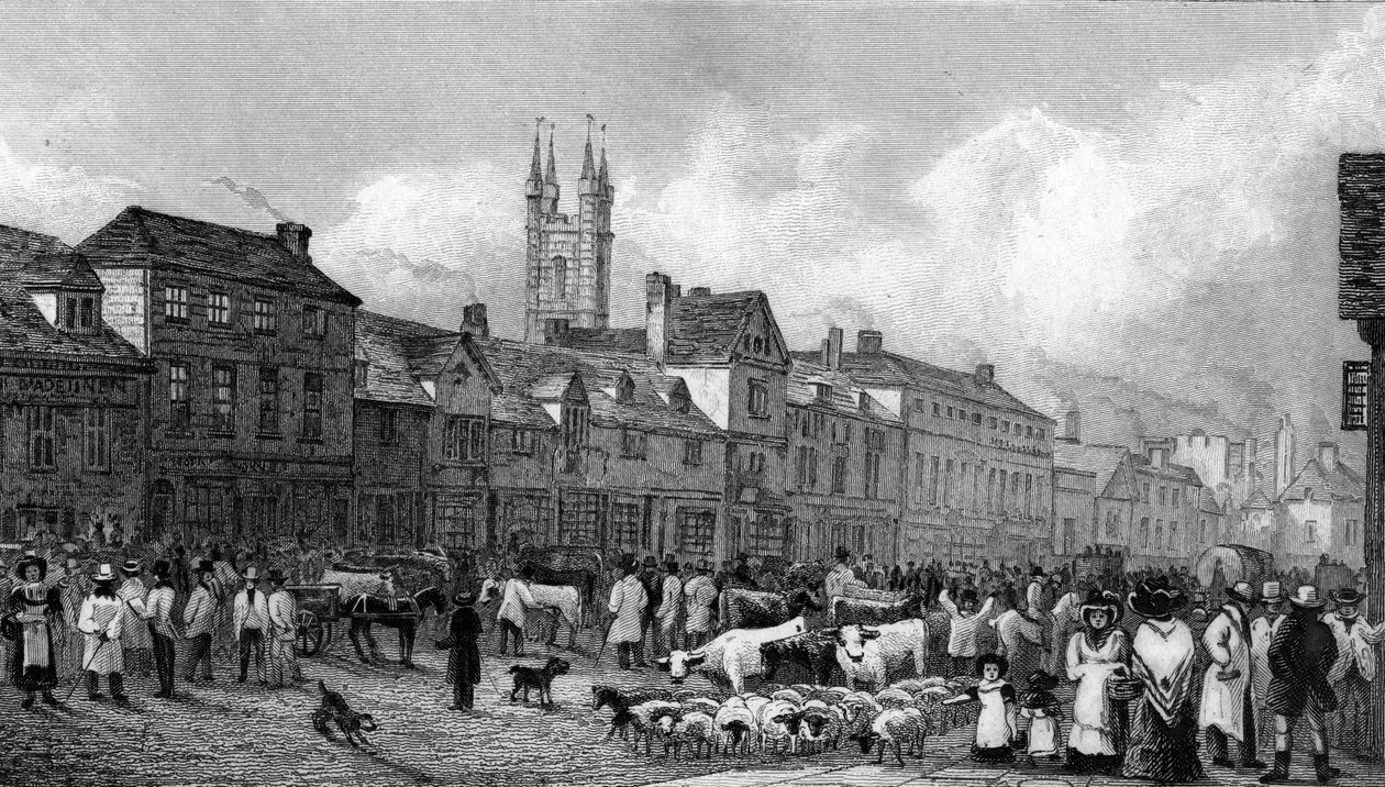 Día de mercado en Ashford, Kent, grabado por T. Garner, 1830 de George Shepherd