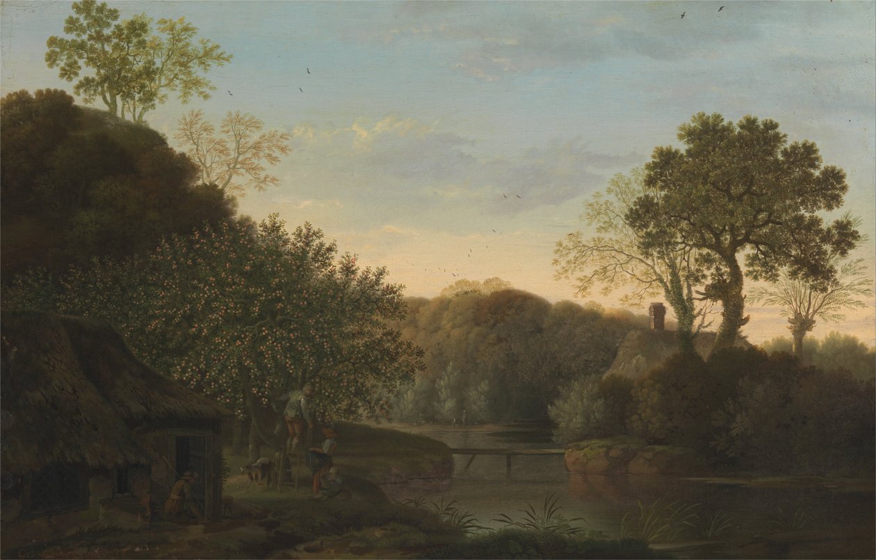 Un paisaje otoñal con recolectores de manzanas de George Smith