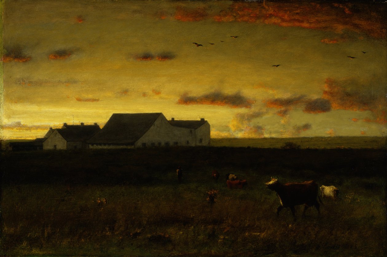 Paisaje de granja, ganado en pasto, atardecer, Nantucket, c.1883 de George Inness