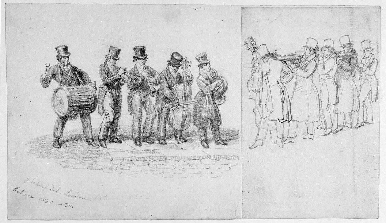 Músicos callejeros de Londres, c.1820-30 de George Snr Scharf