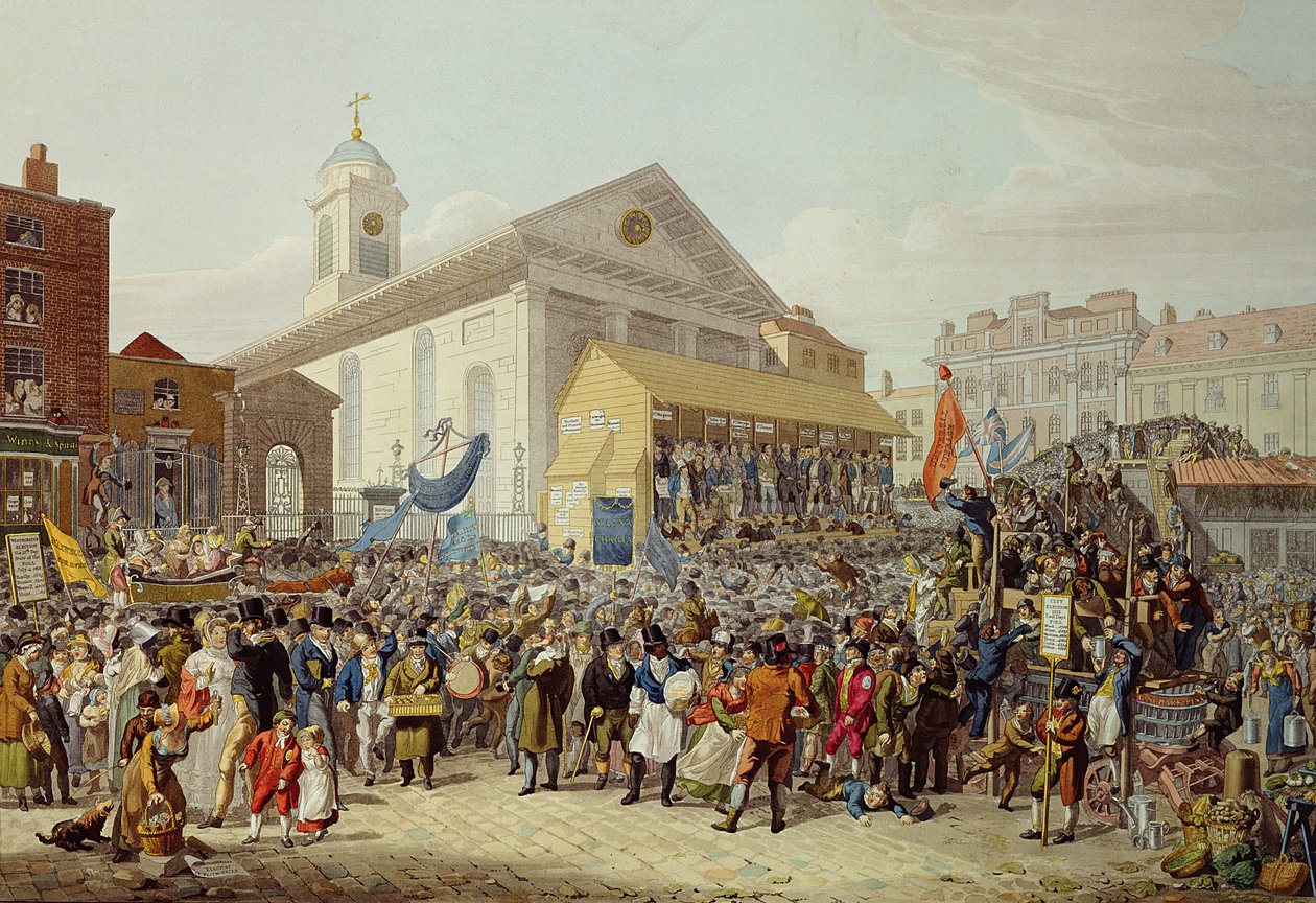 Representación de la elección de miembros del Parlamento para Westminster, 1818 de George Snr Scharf