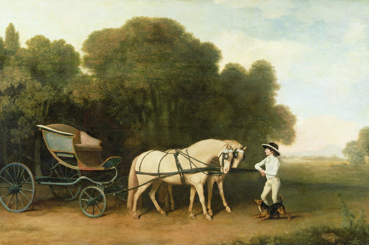Un faetón con un par de ponis crema a cargo de un mozo de cuadra, c.1780-5 de George Stubbs