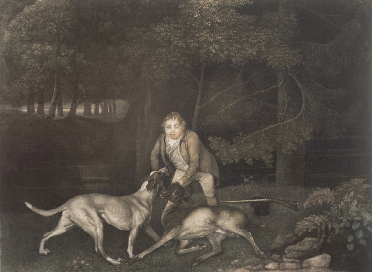 Freeman, guardián del Conde de Clarendon, con un sabueso y una cierva herida de George Stubbs
