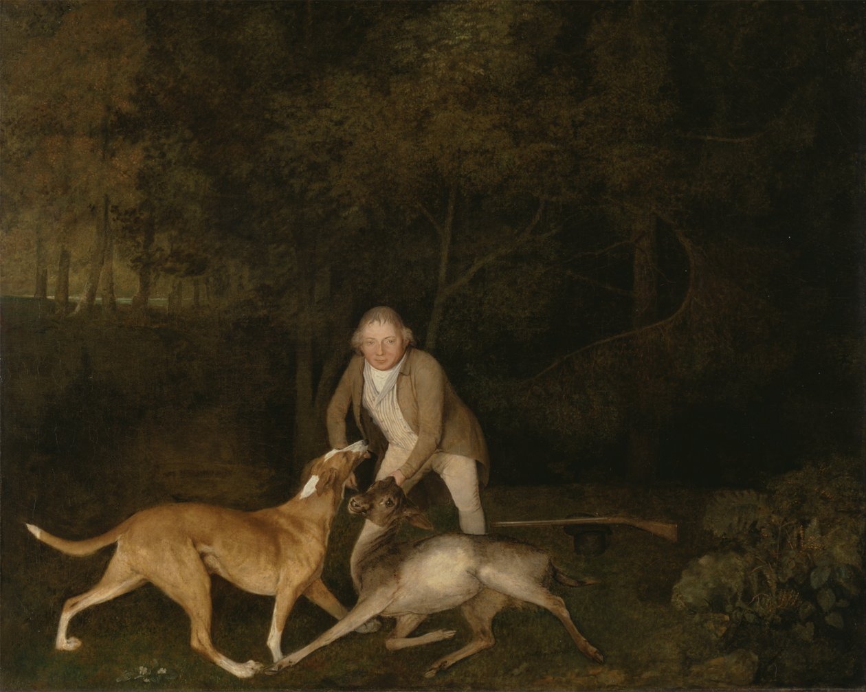 Freeman, el guardabosques del Conde de Clarendon, con una cierva moribunda y un sabueso de George Stubbs