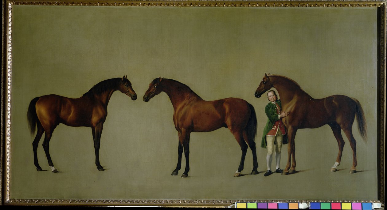 Whistlejacket y otros dos sementales con Simon Cobb, el mozo de cuadra, 1762 de George Stubbs
