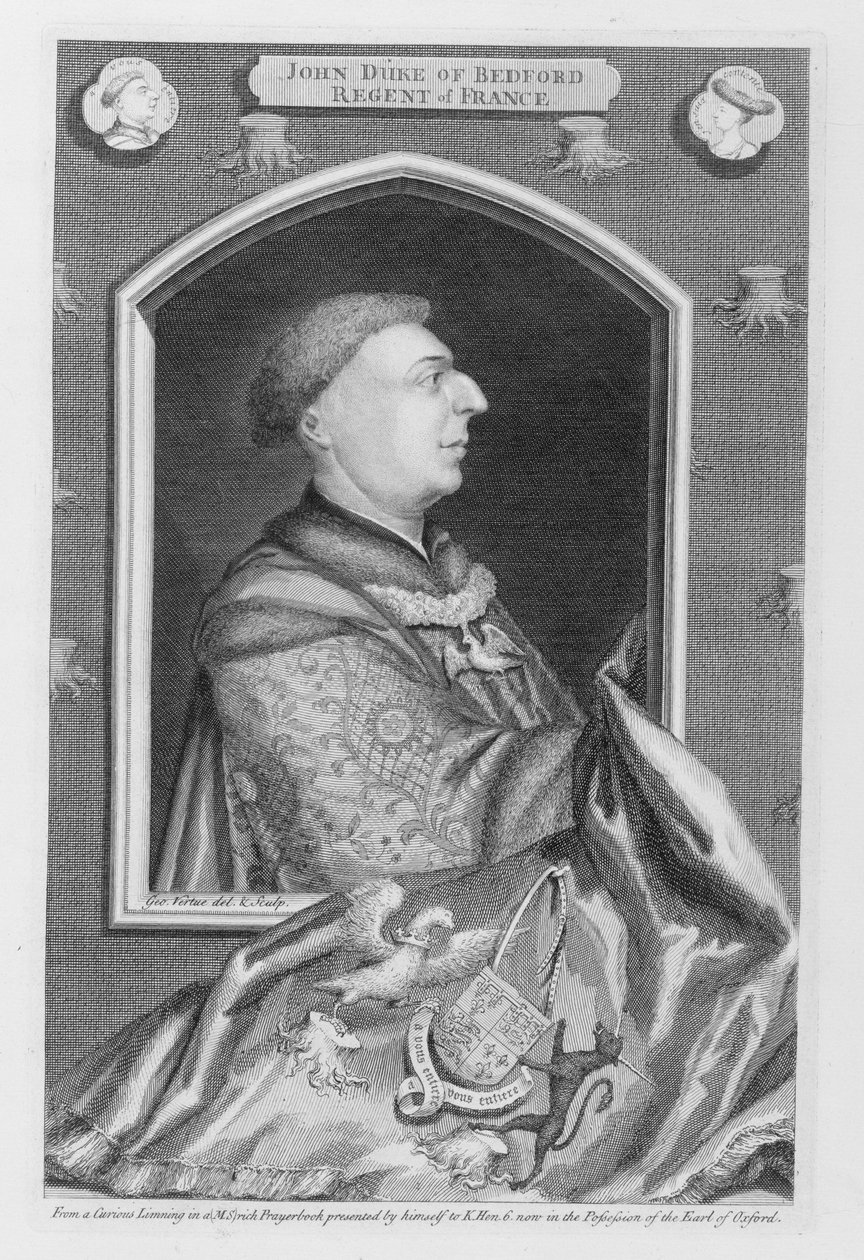 Juan de Lancaster, Duque de Bedford, después de un retrato en un libro de oraciones, grabado por el artista de George Vertue