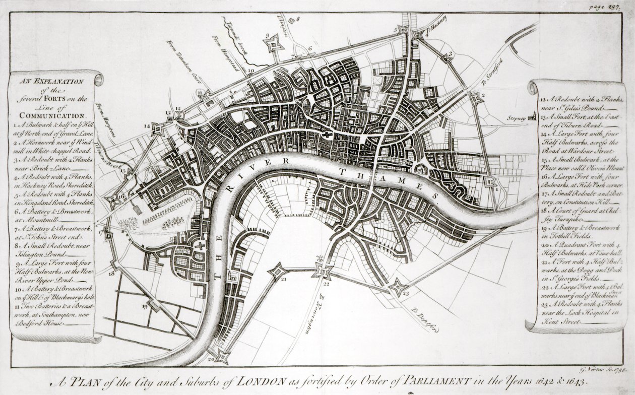Fortificaciones de Londres en 1642 y 1643, 1738 de George Vertue