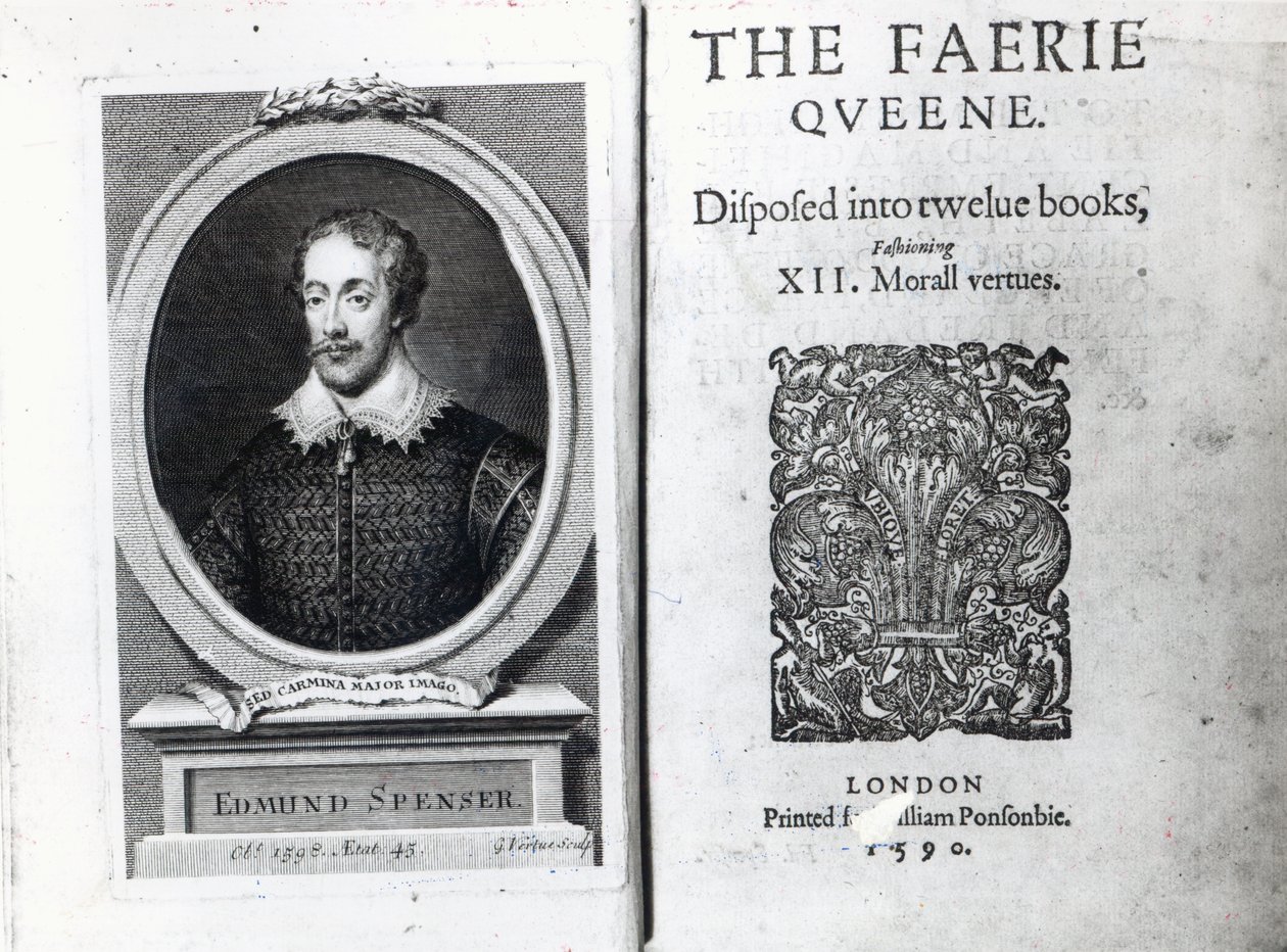 Retrato de Edmund Spenser y el frontispicio de su poema 