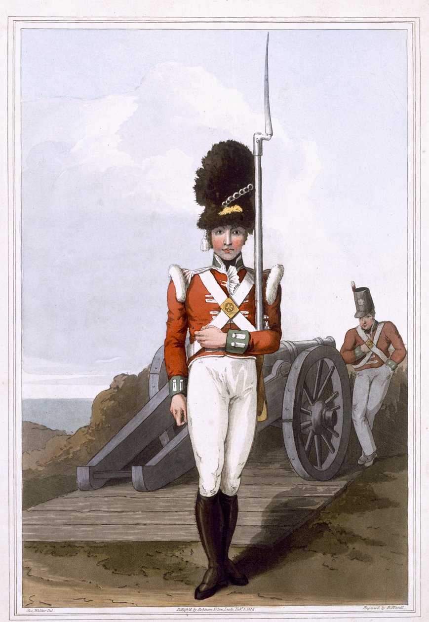 Granadero de la Primera Milicia de West York, grabado por Robert Havell el Viejo, publicado en 1814 por Robinson y Son, Leeds de George Walker
