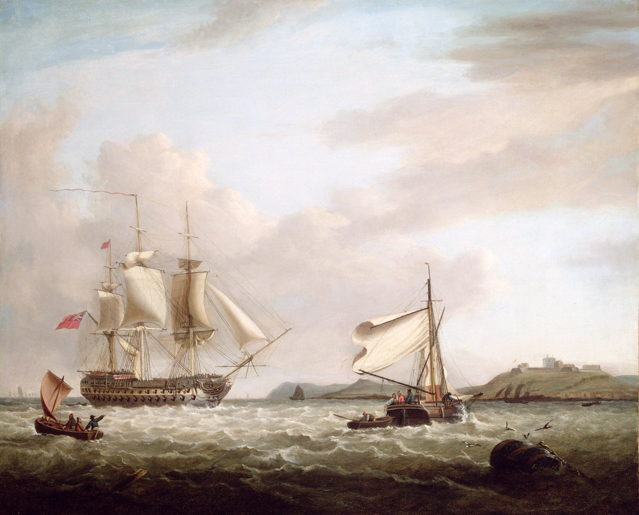 Un barco de guerra inglés frente al castillo de Pendennis, Falmouth 1801 de George Webster