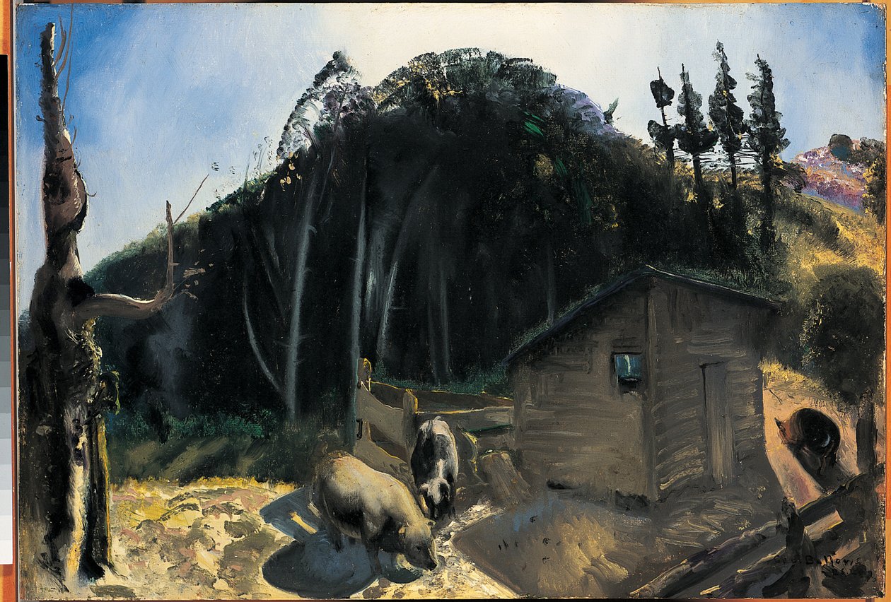 Tres cerdos y una montaña, c.1922 de George Wesley Bellows