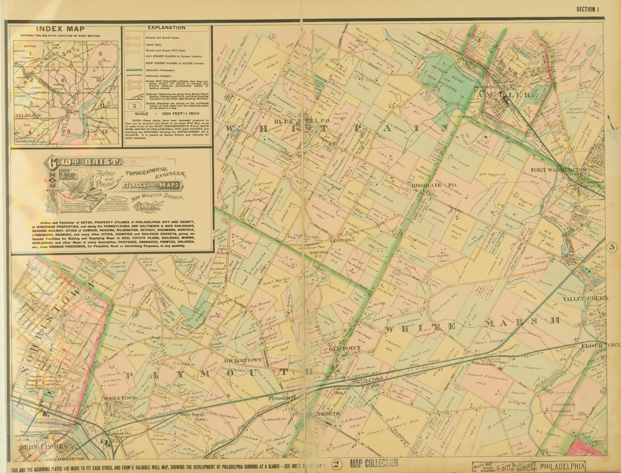 Mapa de Baist mostrando el desarrollo de la ciudad y suburbios de Filadelfia, placa 1, 1897 de George William Baist