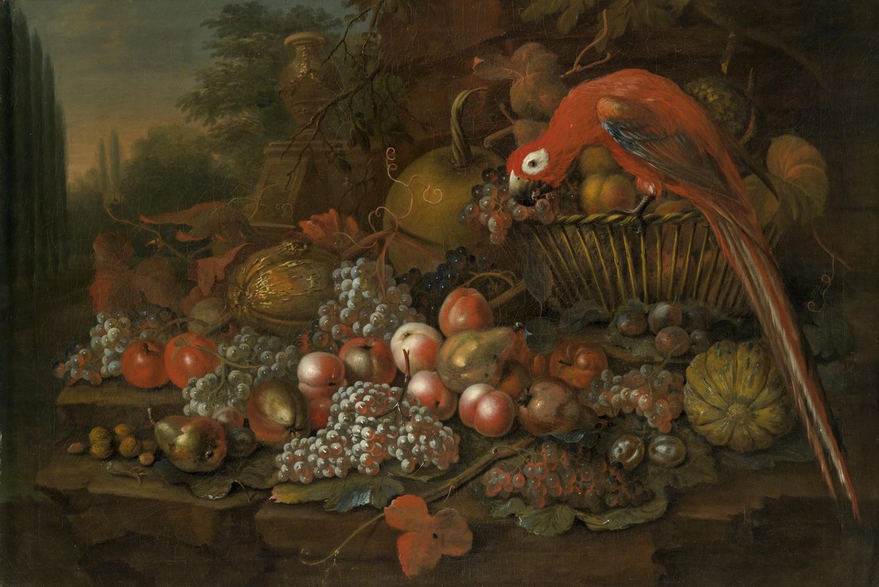 Bodegón con frutas y un loro de William Sartorius