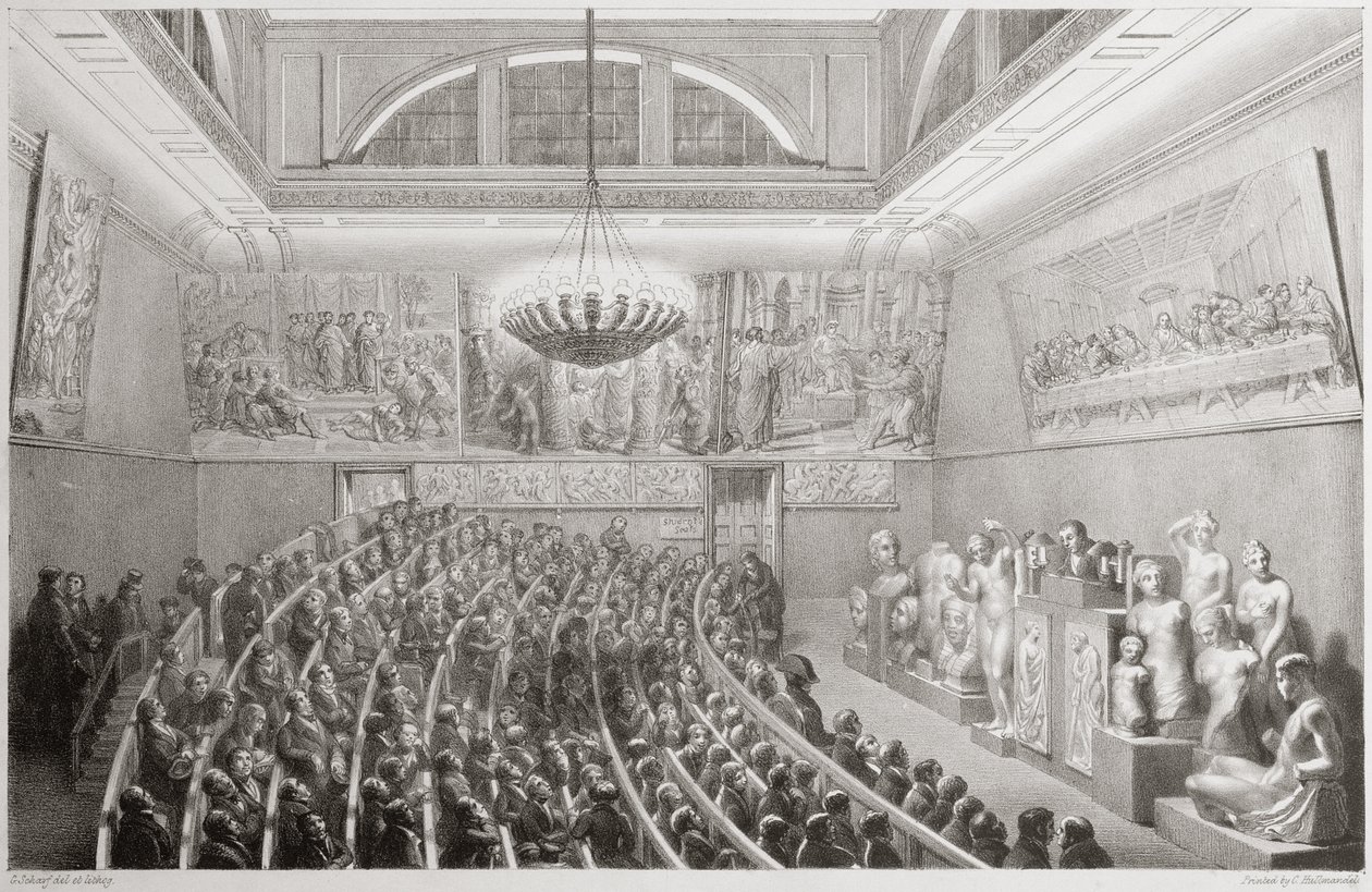 Sir Richard Westmacott Presentando una Conferencia sobre Escultura en la Real Academia de Artes, Somerset House en 1830 de George the Elder Scharf
