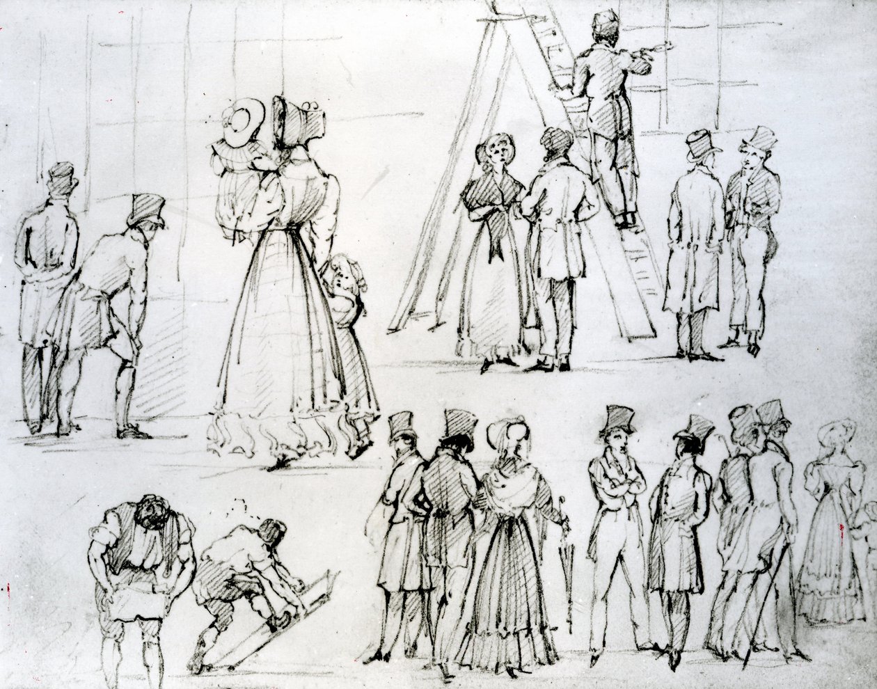 Escena de calle con un limpiador de ventanas de George the Elder Scharf