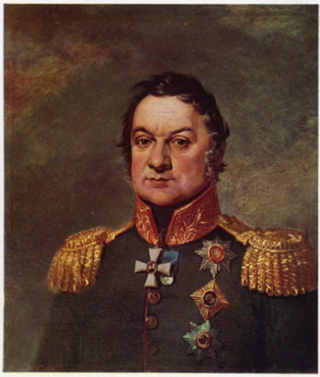 Retrato de Dmitry Dokhturov (litografía en color) de George (after) Dawe