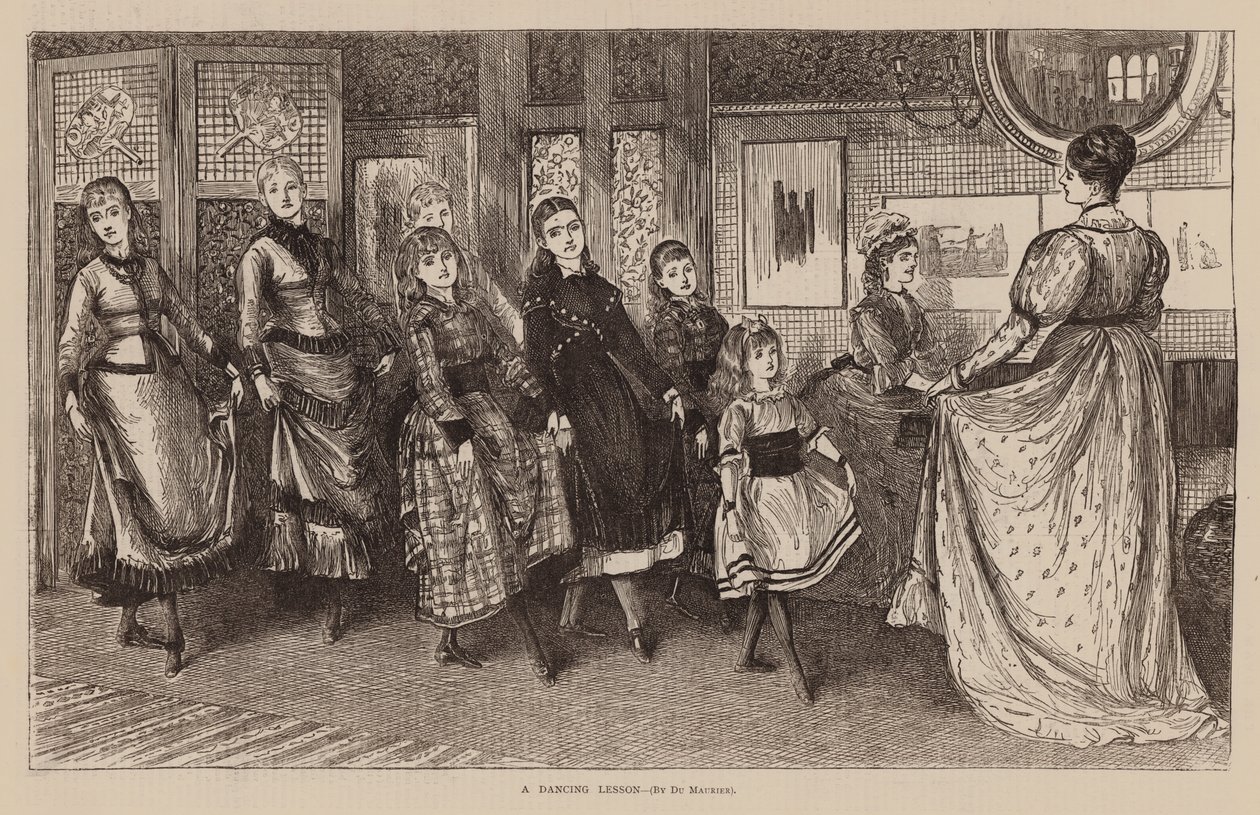 Una lección de baile (grabado) de George (after) Du Maurier