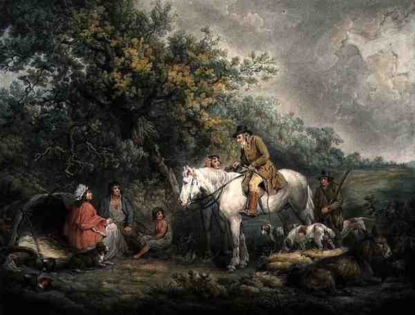 Mañana, o El deportista benevolente, grabado y pub. por Joseph Grozer de George (after) Morland