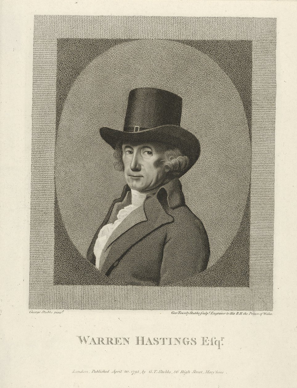 Retrato de Warren Hastings, Esq., pub. 1795 de George (after) Stubbs