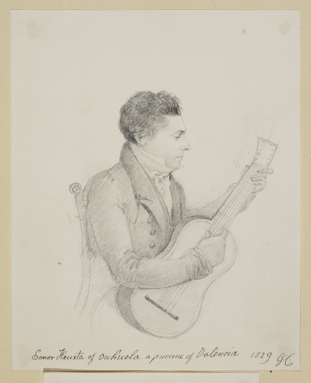 Señor Huerta de Orihuela, Valencia, tocando una Guitarra de George (attr. to) Cumberland